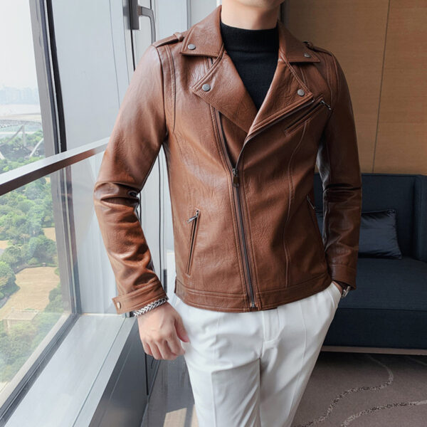 Moto Biker Asymmetric Rider Fashion Leather Jacket - Image 3