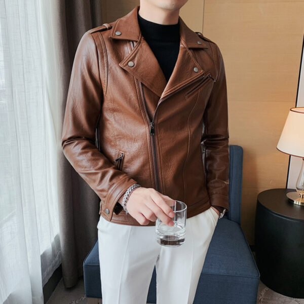 Moto Biker Asymmetric Rider Fashion Leather Jacket - Image 4