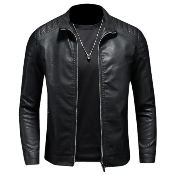 Motorcycle Rider Quilted Shoulders Korean Style Leather Jacket