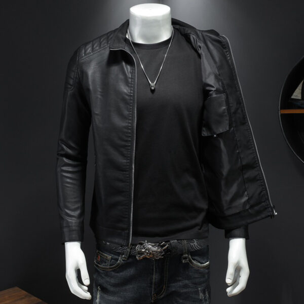 Motorcycle Rider Quilted Shoulders Korean Style Leather Jacket - Image 2