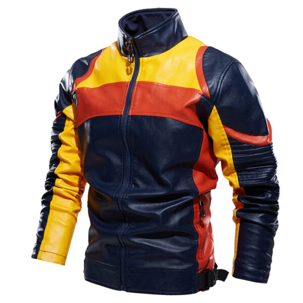 Multi Color Retro Moto Riding Sporty Leather Jacket - Image 2