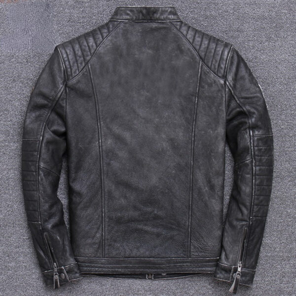 Patched Vintage biker Leather Jacket - Image 2