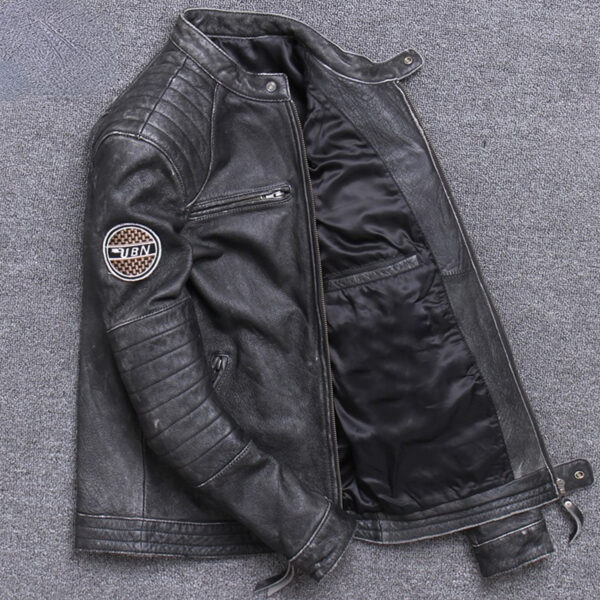 Patched Vintage biker Leather Jacket - Image 4
