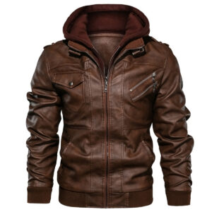 Pilot Brown Moto Biker Hooded Bomber Leather Jacket