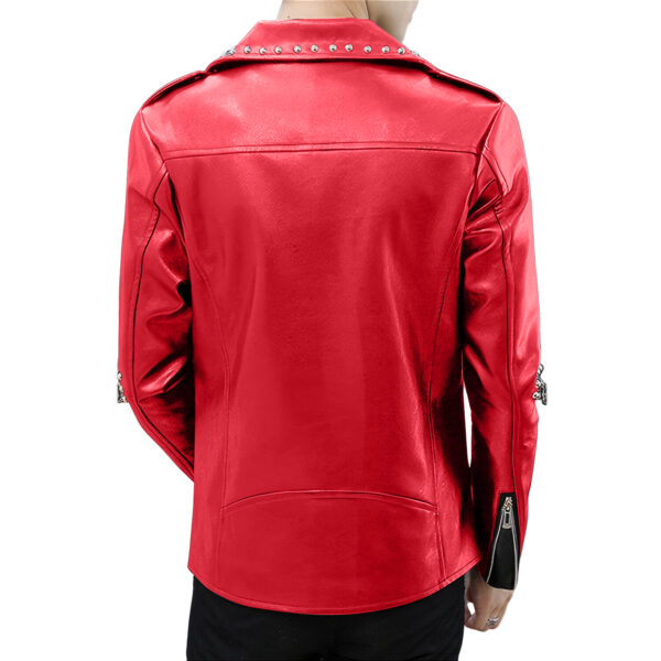 Red Biker Studded Sporty Leather Jacket - Image 2