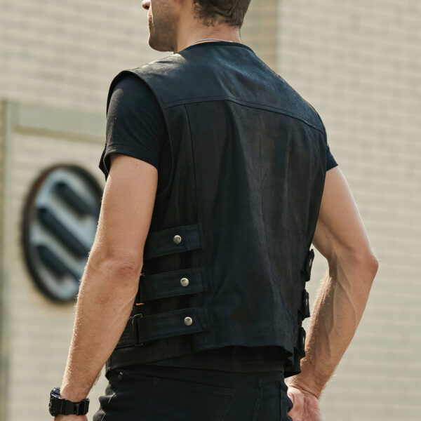 Side Adjustment Strap Sporty Vest Leather Waistcoat - Image 2