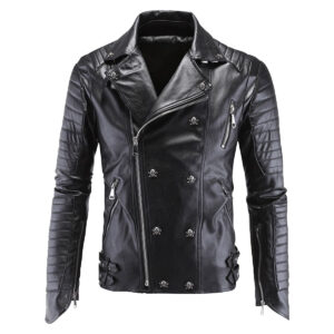 Skull Metal Studded Punk Motorcycle Leather Jacket