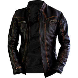 Slim Fit Vintage Distressed Lined Biker Leather Jacket