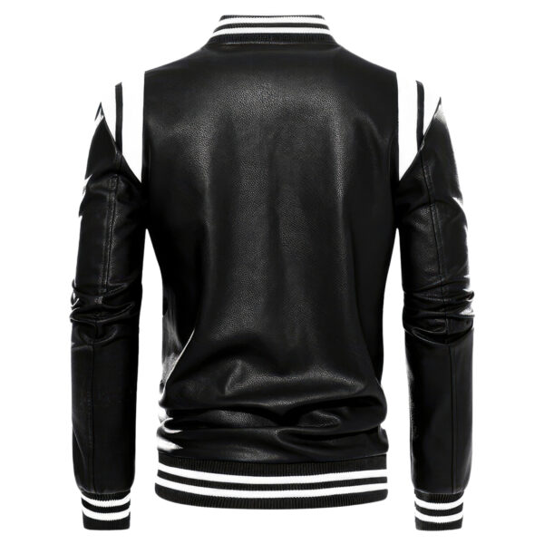 Stripes Rib Knit Bomber Sporty Rider Leather Jacket - Image 2