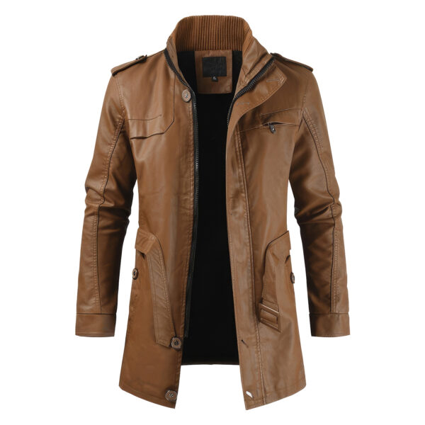 Tan Brown England Style Vintage Leather Trench Coat