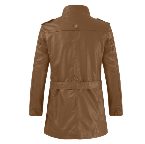 Tan Brown England Style Vintage Leather Trench Coat - Image 2