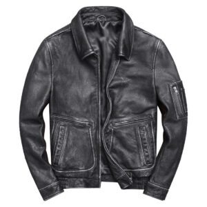 Vintage Black Motorcycle Cafe Racer Retro Leather Coat