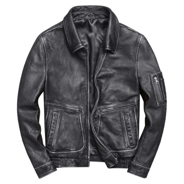 Vintage Black  Motorcycle Cafe Racer Retro Leather Coat
