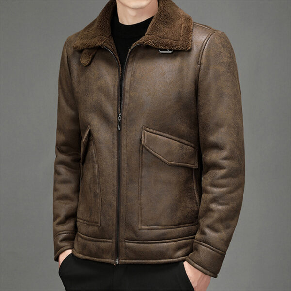 Vintage Distressed Brown Fashionable Winter Leather Jacket - Image 2