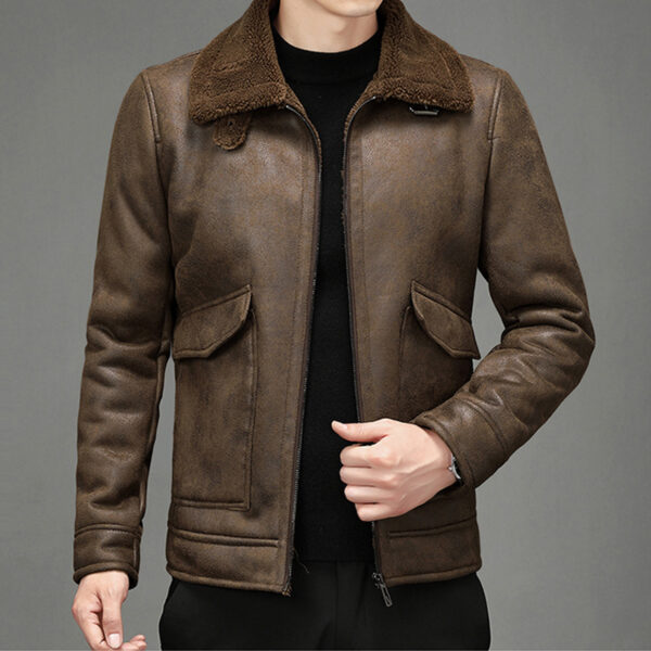 Vintage Distressed Brown Fashionable Winter Leather Jacket - Image 3