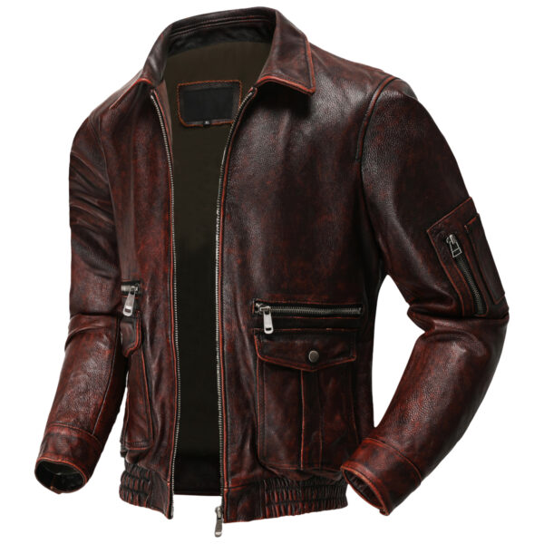Vintage Distressed Red  Force Flight Aviator Pilot Bomber Leather Jacket