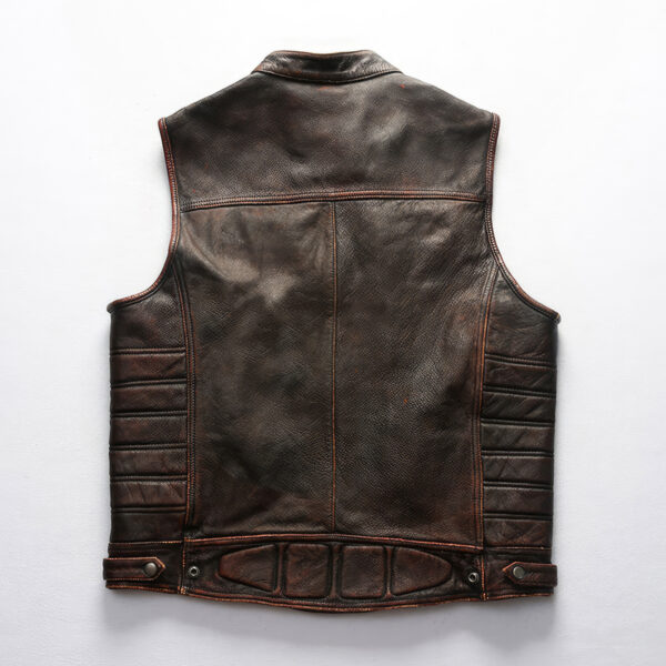Vintage Quilted Zip-Up Moto Leather Waistcoat - Image 2