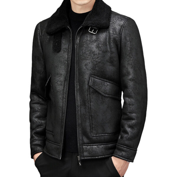 Vintage Turn-Down Collar  Winter Leather Jacket