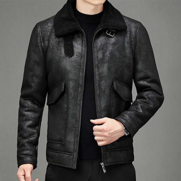 Vintage Turn-Down Collar  Winter Leather Jacket - Image 2