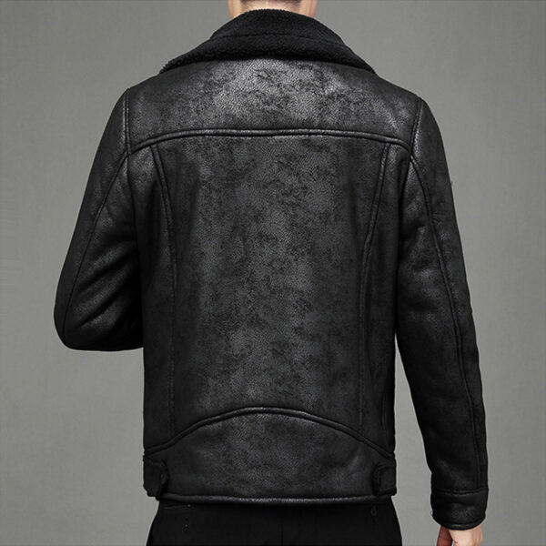 Vintage Turn-Down Collar  Winter Leather Jacket - Image 4