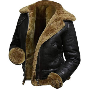 Women Aviator Shearling Leather Jacket With Removable Hood