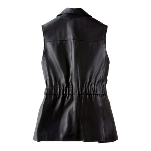 Genuine Sheepskin Lapel Collar Sleeveless Top Belted Biker Leather Waistcoat - Image 2