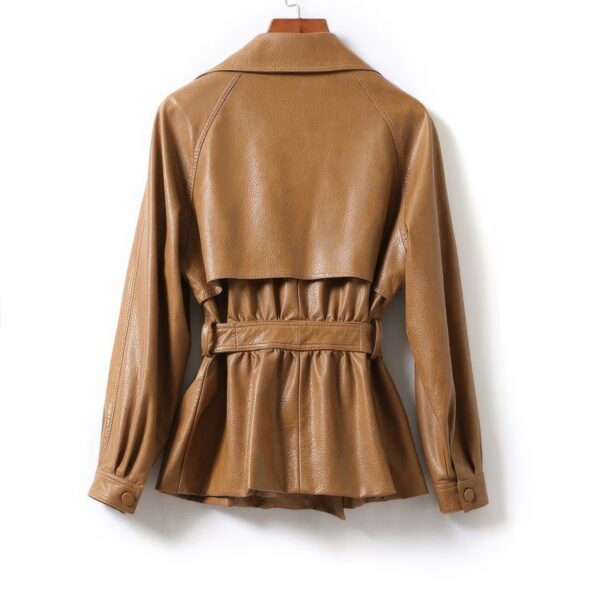 Genuine Sheepskin Lapel Collar Casual Belted Autumn Spring Leather Jacket - Image 2