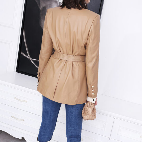 Genuine Sheepskin Single Breasted Multi-Pockets Belted biker Leather Jacket - Image 3