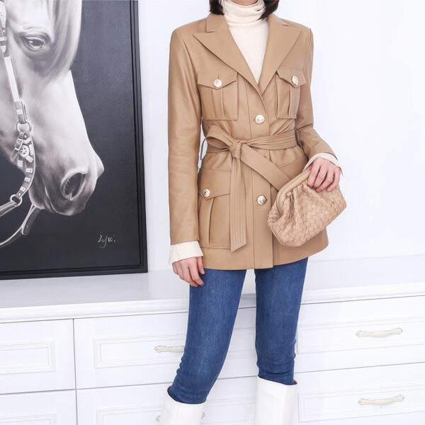 Genuine Sheepskin Single Breasted Multi-Pockets Belted biker Leather Jacket