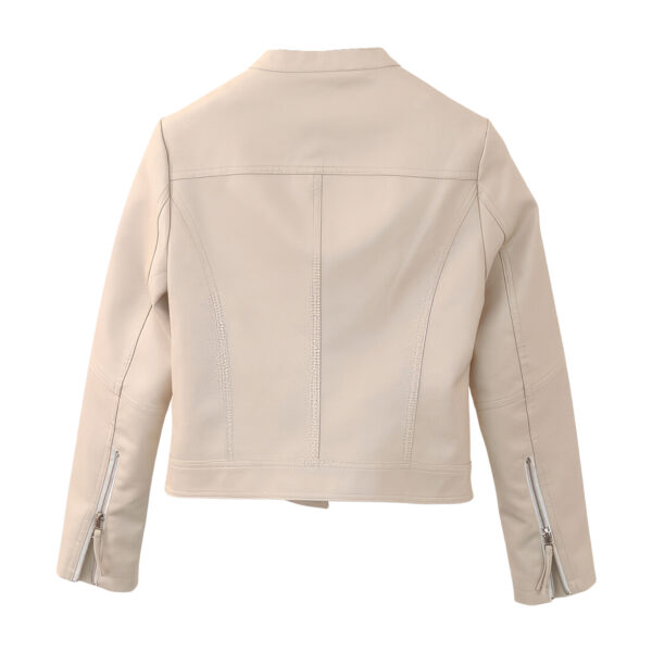 Genuine Sheepskin Round Neck Zip-Up Cafe Biker Asymmetric Leather Jacket - Image 2