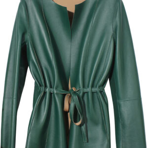 Genuine Sheepskin Round Neck European Pleated Simple Leather Coat