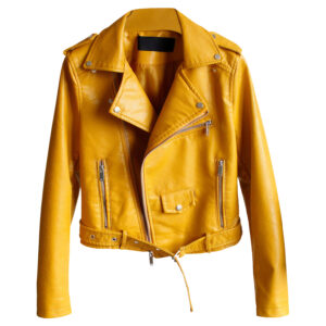 Genuine Sheepskin Lapel Collar Cafe Asymmetric Belted Leather Jacket