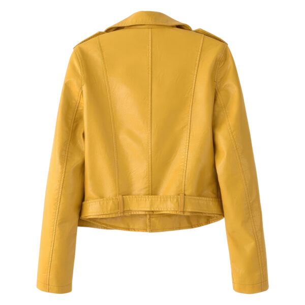 Genuine Sheepskin Lapel Collar Cafe Asymmetric Belted Leather Jacket - Image 2