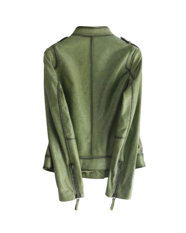 Genuine Sheepskin Multi Zipper Slim Biker Asymmetric Leather Jacket - Image 2
