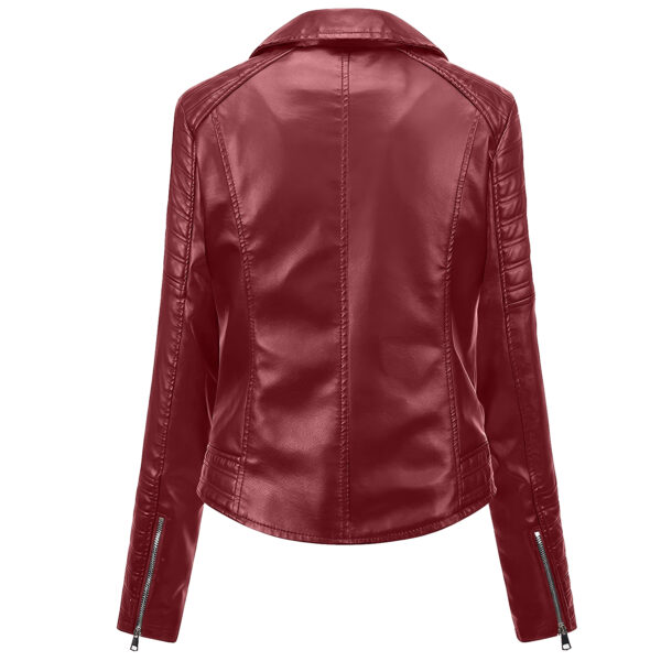 Genuine Sheepskin Quilted Sleeves Red Biker Slim Leather Jacket - Image 2