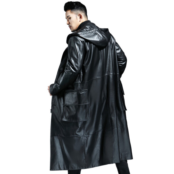Zip Up WW2 Hooded Leather Duster Jacket - Image 2