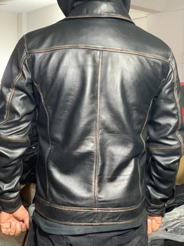 Antique Black Sheep Leather Hoodie Jacket - Image 2