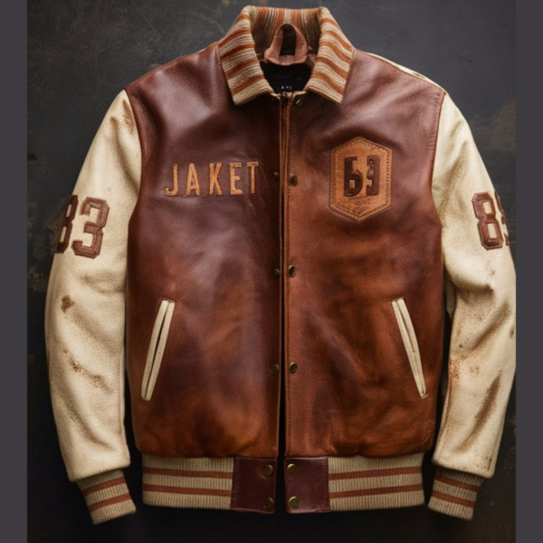 Vintage Brown & Cream Classic Bomber