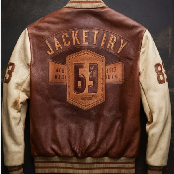 Vintage Brown & Cream Classic Bomber - Image 2