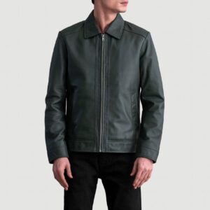 Men;s  Green Biker Leather Jacket - Genuine Cowhide | Handmadade Slim Fit Zip Outerwear | Modern Biker Style