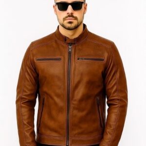 Men’s Biker Leather Jacket – Slim Fit Cafe Racer Style | Genuine Leather | Brown , Dark Brown , Black , Tan , Red